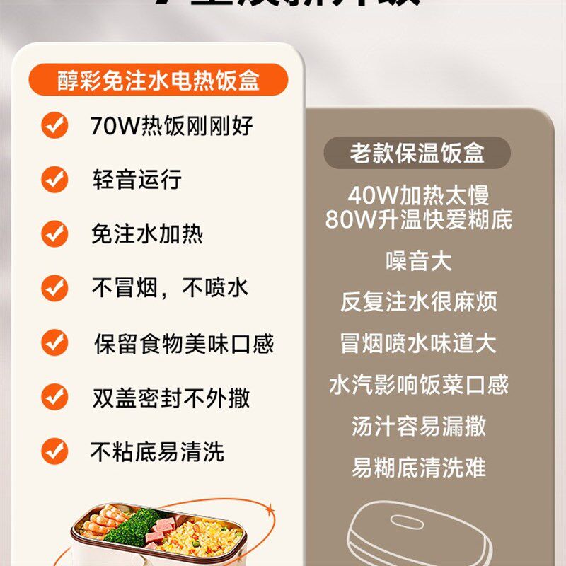上班族保温饭盒免注水电加热蒸煮便当盒一人带饭热菜W热饭神器插