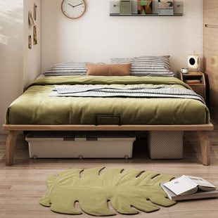 无床头床架子2024新款现代简约小户型单人齐边床白蜡木高脚实木床
