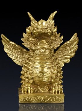 纯黄铜麒麟摆件铜麒麟家居饰品客厅摆件办公室招财铜麒麟摆件