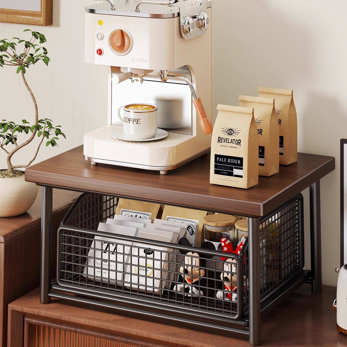 咖啡机置物架桌面多层可抽拉置物架家用水杯咖啡杯多功能收纳神器
