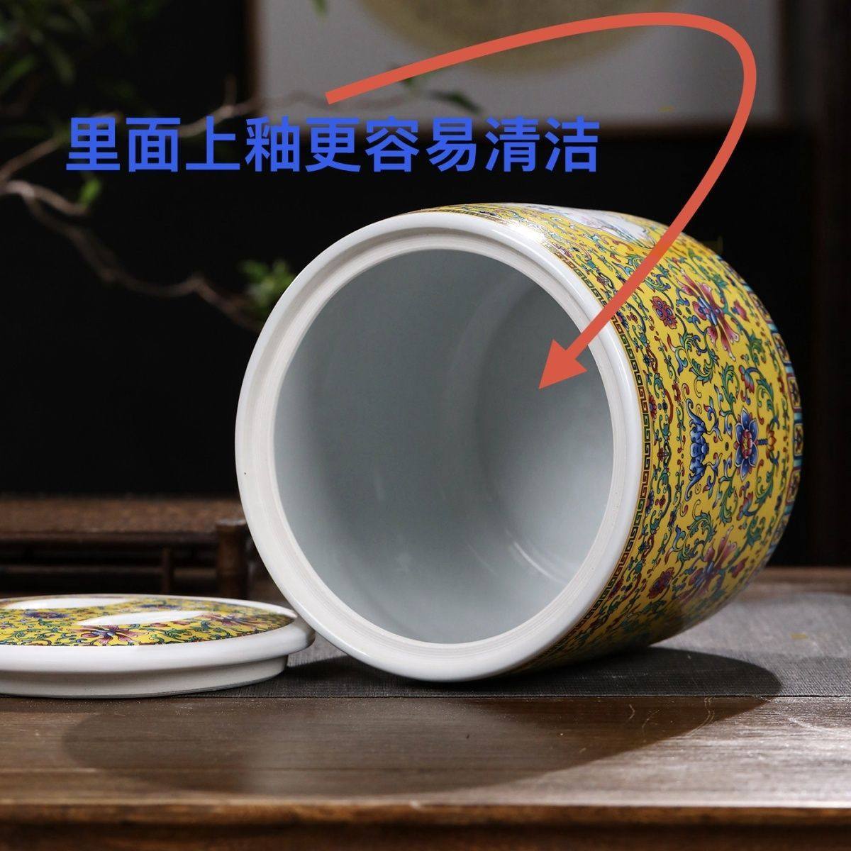 景德镇陶瓷储物罐带盖米缸米桶水缸腌菜腌肉坛10斤茶叶罐油缸中式,宠物/宠物食品及用品,桌面缸,淘宝优惠券,粉丝福利购,淘宝优惠卷