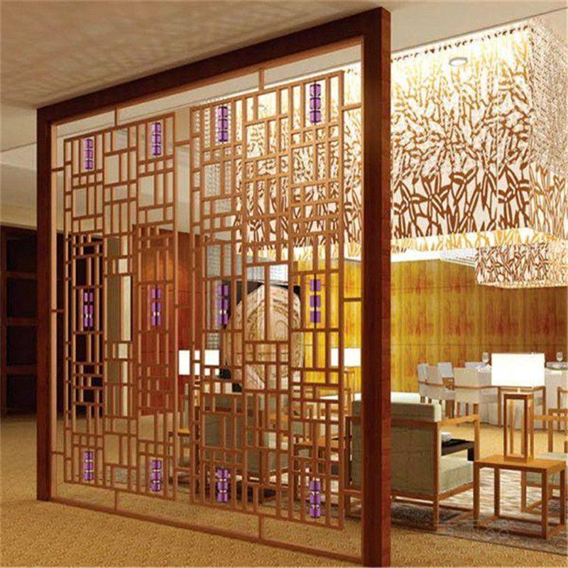新中式复古铝窗花屏风隔断铝合金造型格栅天花幕墙街道改造工装