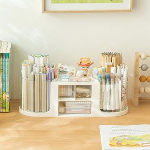 双边旋转笔筒收纳盒马克笔文具收纳办公室学生桌面笔桶轻奢感