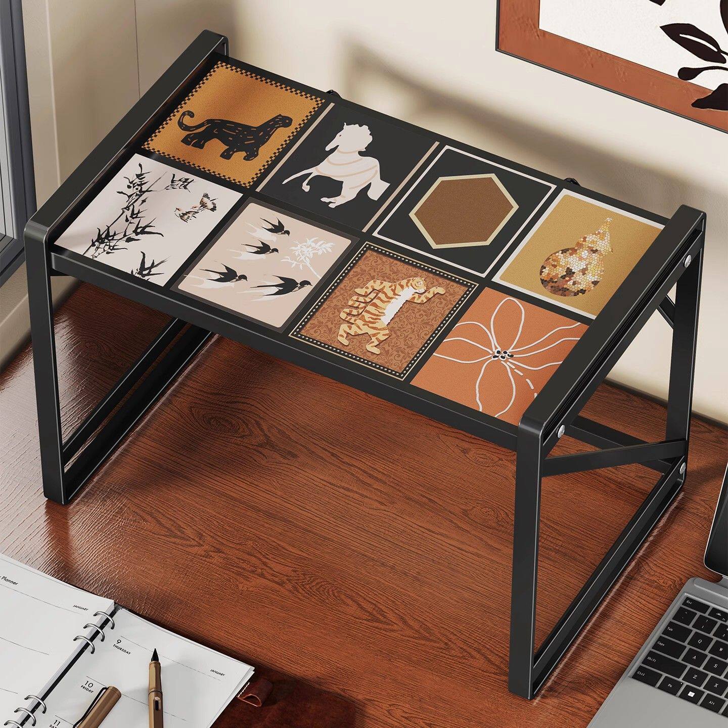 打印机置物架办公室桌面复印机多功能收纳支架台面小型双层放置架