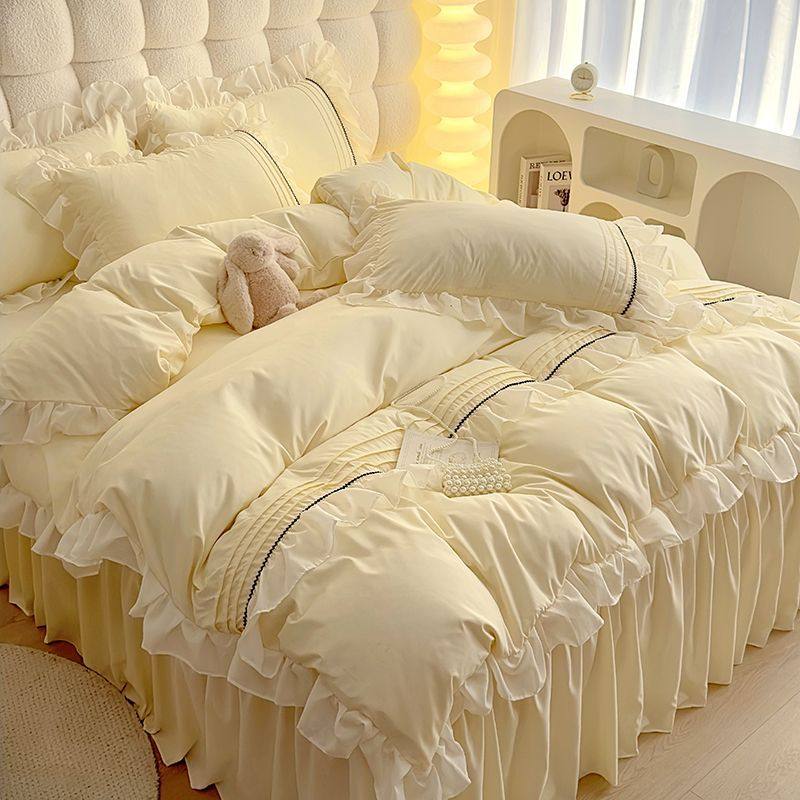 公主风花边床裙款被套四件套水洗棉亲肤床单床笠三件套四季款床品,床上用品,学生床品套件,淘宝优惠券,粉丝福利购,淘宝优惠卷