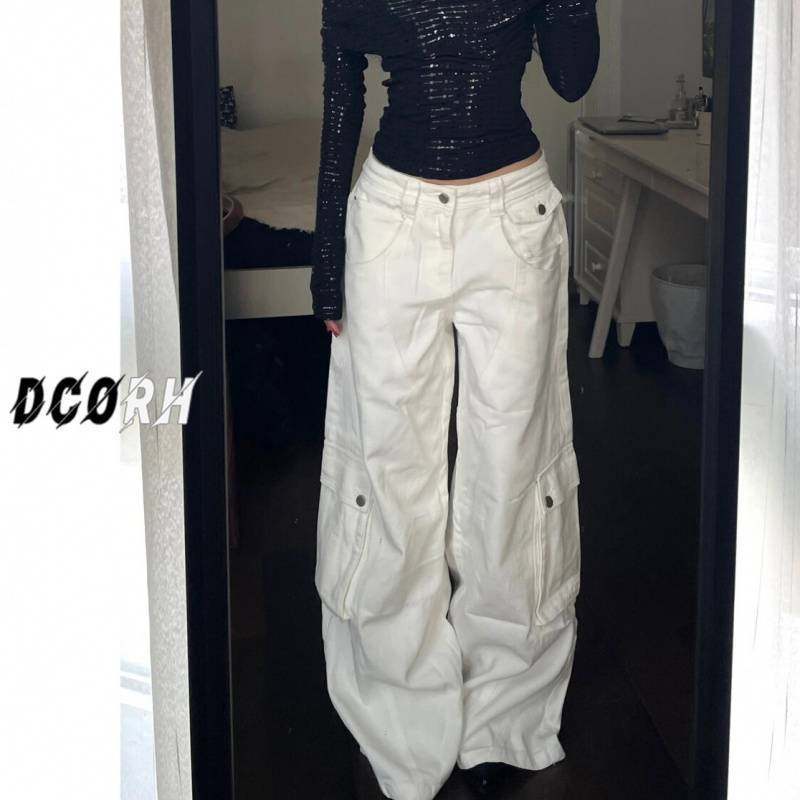 vibe风街头辣妹宽松阔腿工装裤女高腰显瘦白色牛仔裤2024秋冬新款,女装/女士精品,大码裤装,淘宝优惠券,粉丝福利购,淘宝优惠卷