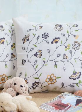 UMC7 田园风现代刺绣花草方形欧式沙发客厅床头靠垫靠腰仕淮