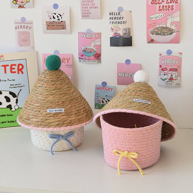 ins风创意棉线编织带盖防尘收纳盒杂物桌面收纳筐家用茶几收纳篮,收纳整理,其他收纳篮,淘宝优惠券,粉丝福利购,淘宝优惠卷