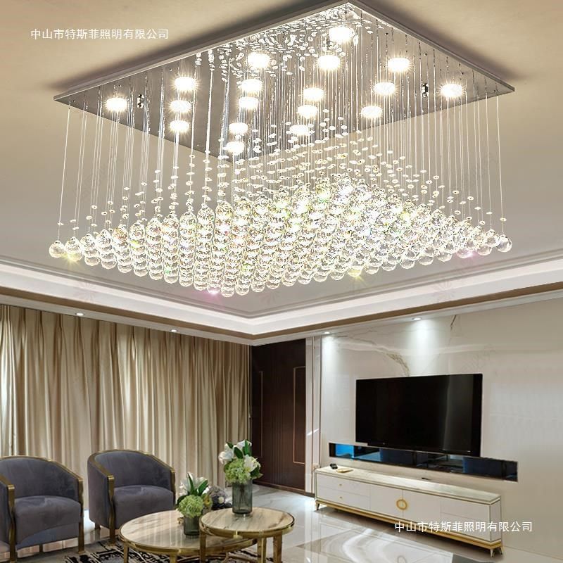 水晶灯客厅灯轻奢豪华高大气档餐厅卧室现代简约T长方形家用吸顶
