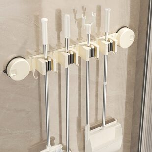 家用联扫把免打孔多功能可移动夹墙上放拖把壁挂吸盘门后排固定器