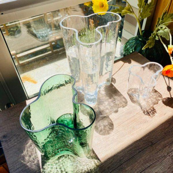 纹鲜花水养锤玻璃花瓶小冰湖碧化妆小透明湖泊绿色花器摆件筒型异