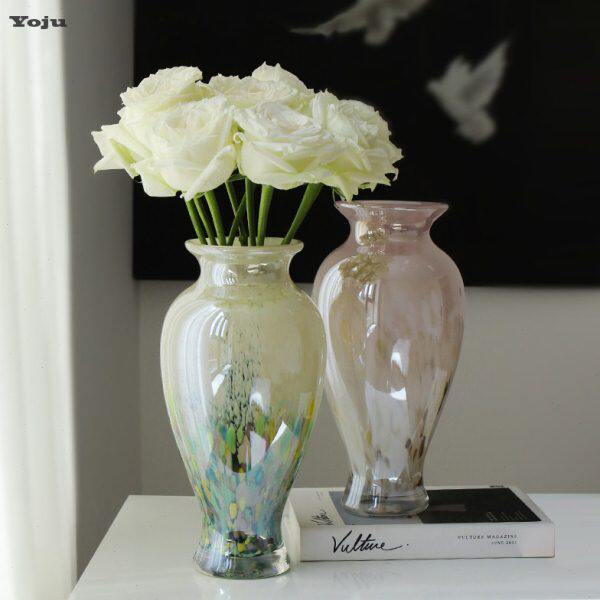 水培轻奢装饰民宿餐桌新中式花器琉璃玻璃高级复古感艺术摆件花瓶