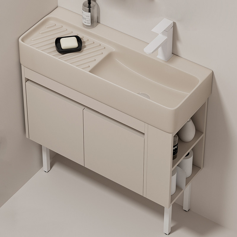 小户型窄长陶瓷洗手盆柜落地式实木浴柜阳台洗衣X盆柜带搓衣板