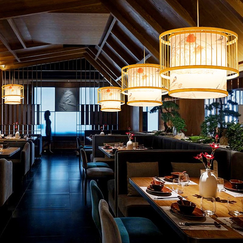 中式竹编吊灯茶室禅意餐厅卧室灯日式火锅店N民宿饭店东南亚风格