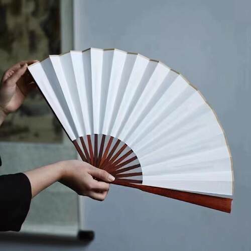 紫檀宣纸苏工檀木折扇古风宣纸文玩把玩木质折叠扇子骨夏