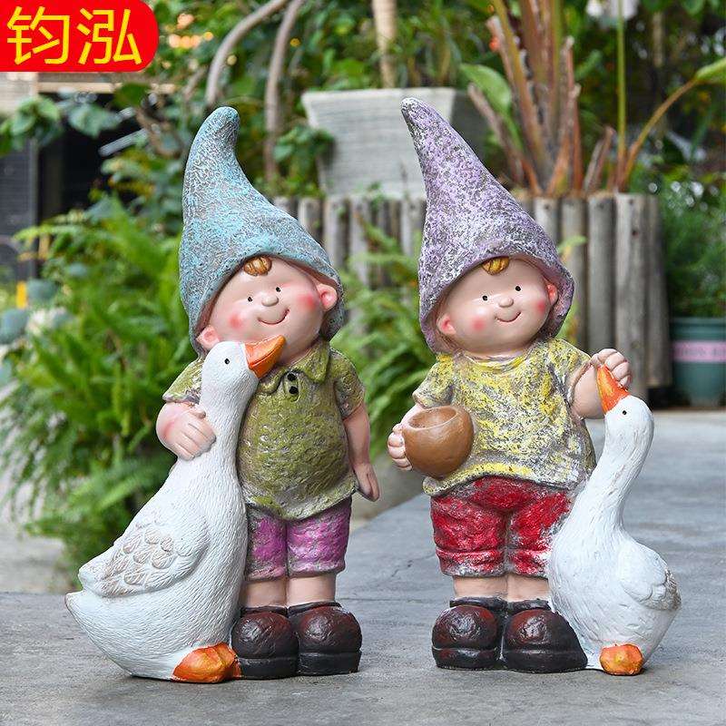 跨境花园庭院造景装饰幼儿园户外卡通人物小孩雕塑摆件树脂工艺品