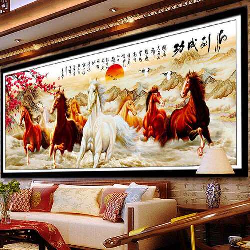 异形钻5D新款钻石画大幅马到成功八骏图钻石十字绣客厅满钻钻石绣