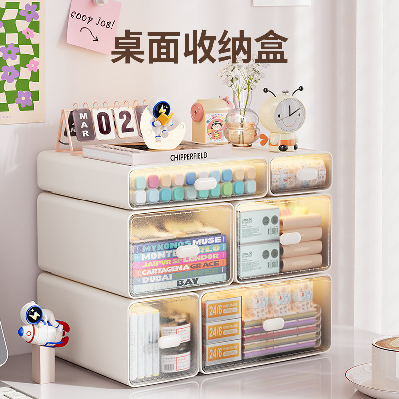 桌面收纳盒抽屉式化妆品口红学生文具杂物透明整理盒办公室储物盒图片