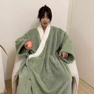 猴哥同款睡袍冬季珊瑚绒加厚保暖睡衣大圣绿色道袍情侣搞怪网红款