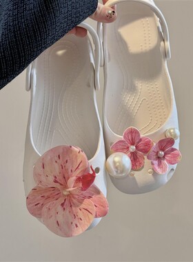 春日和风蝴蝶兰洞洞鞋可拆卸鞋扣