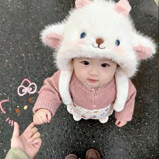 会动耳朵的帽子毛绒保暖女冬季甜美可爱毛茸茸防寒儿童宝宝雷锋帽