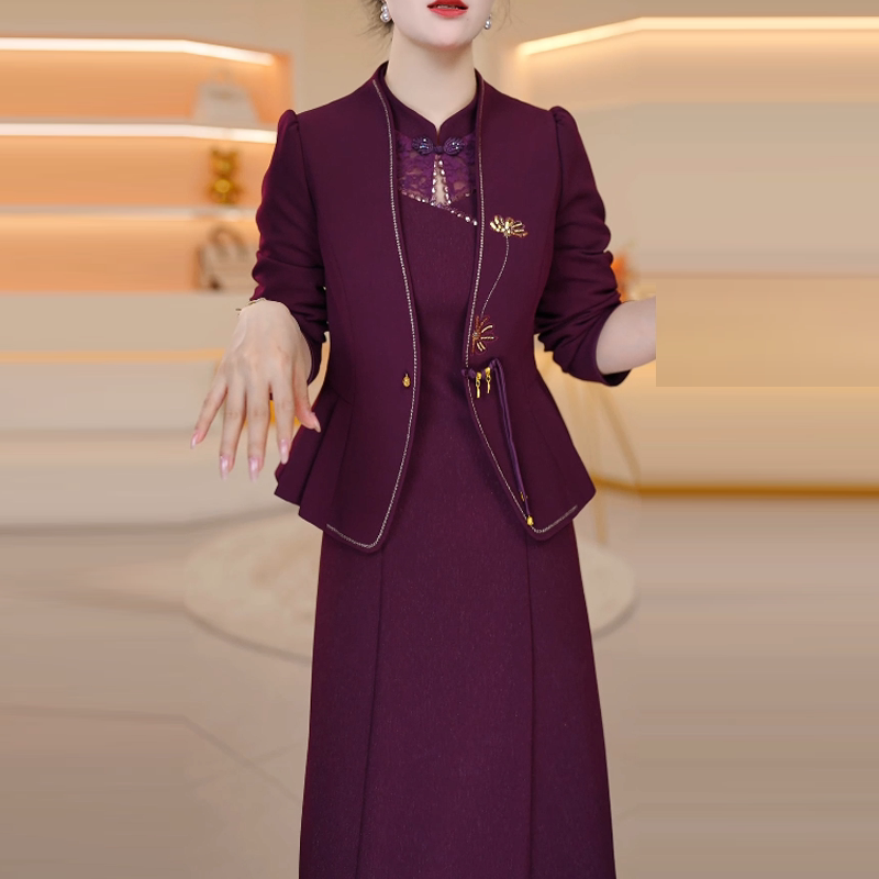 新中式套装裙2026新款秋喜妈妈40-50岁高端女装西服连衣裙两件套