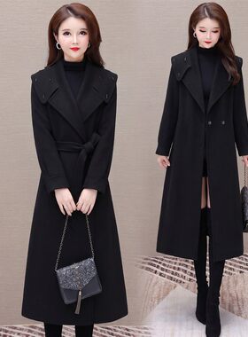 洋气时尚双面毛呢外套女2026冬季新品气质系带修身女装呢子大衣