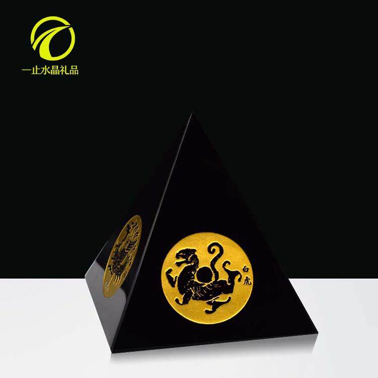 四象黑水晶金字塔抽象图案青龙白虎朱雀玄武风水摆件黑水晶能量
