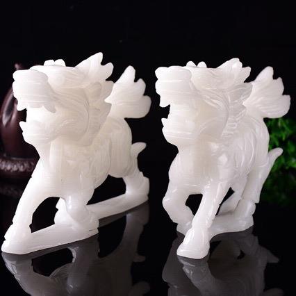 厂家阿富汗玉麒麟一对摆件白玉貔貅家居客厅玉雕玉器装饰品