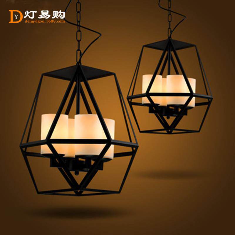 美式复古铁艺烛台玻璃吊灯服装店餐厅吧台创意个性板凳铁笼吊灯具