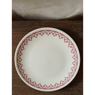 勃艮第红复古花边陶瓷盘平盘餐盘甜品盘8寸盘