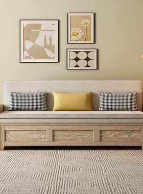 ft白蜡木实木沙发床多功能推拉储物双人床书房客厅折叠伸缩冬夏两