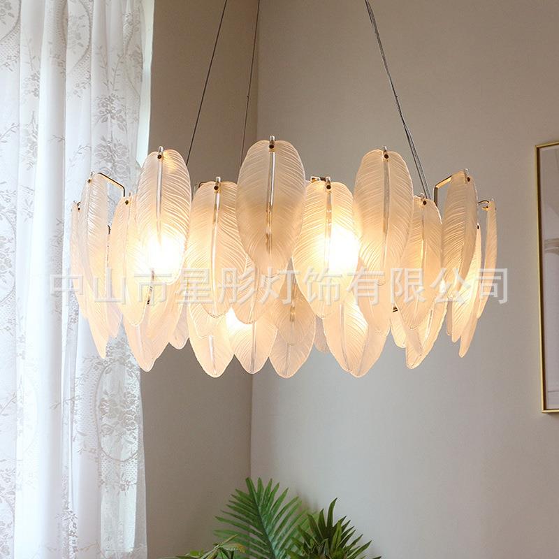 轻奢大气客厅吊灯后现代简约设计师餐厅羽毛玻璃创意卧室餐厅灯具