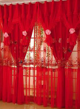 86M0温馨公主风纯色大红色喜庆遮光窗帘卧室客厅结婚婚房窗帘