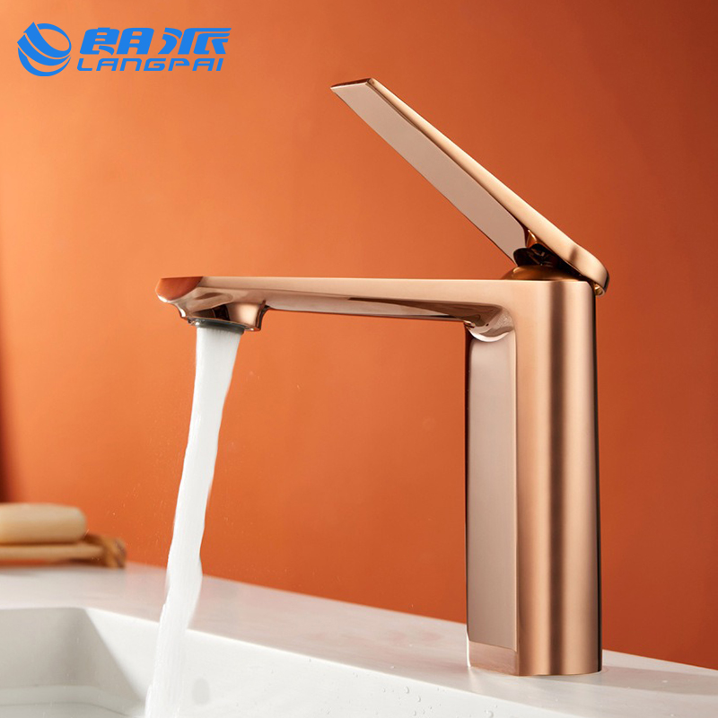 玫瑰金色面盆水龙头冷热洗手盆全铜D酒店化妆室浴室柜洗手池水龙