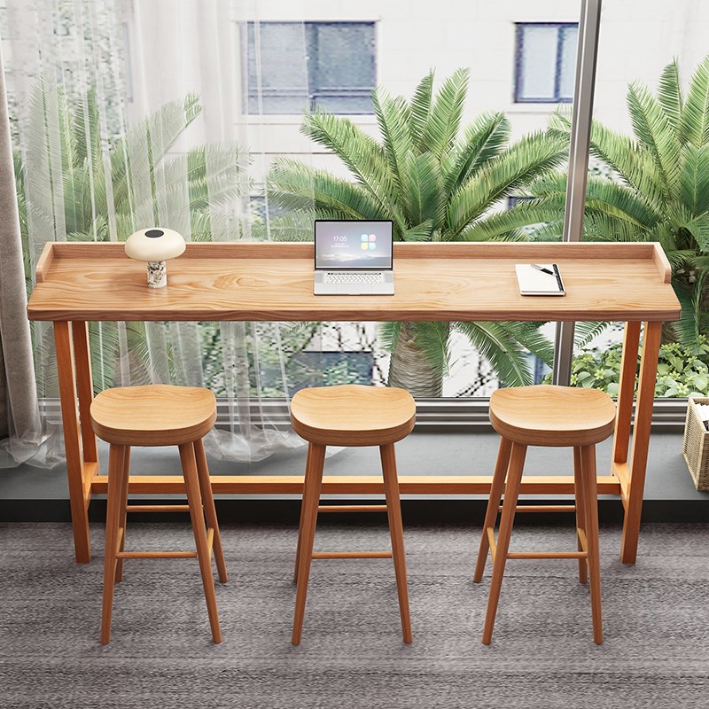 阳台吧台桌家用简k约实木长条桌靠窗窄桌高低脚长桌子高脚桌椅靠