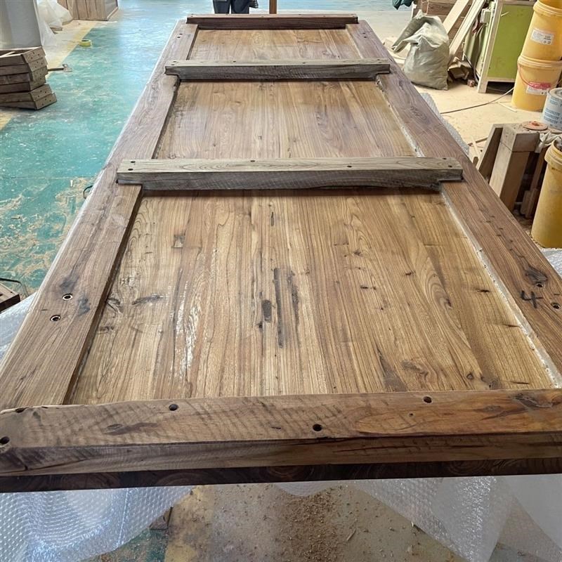 老榆木茶桌餐桌书桌门板实木长方形家用J茶室风化简约覆古民俗桌