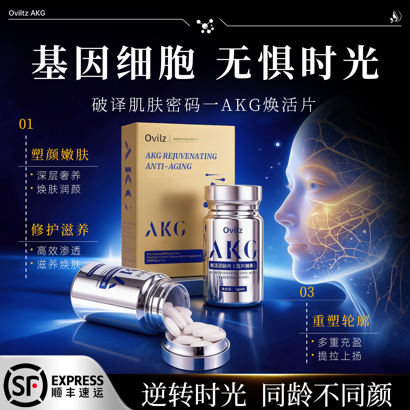 【紧脸焕肤】高端奢华AKG胶原蛋白肽麦角硫因PQQ细胞线粒体驻颜