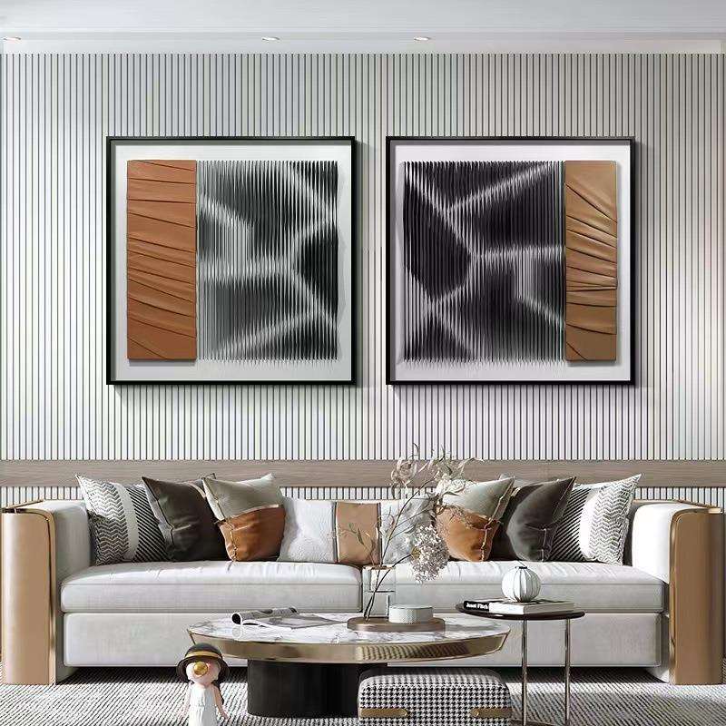 简约现代沙发背景画墙皮革工艺实物画客厅餐厅单联画多联画