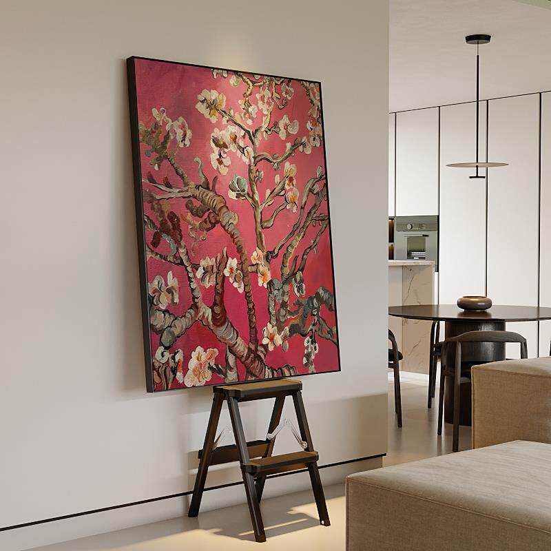 复古风怀旧世界名画梵高杏花红色艺术入户玄关手绘油画客厅装饰画