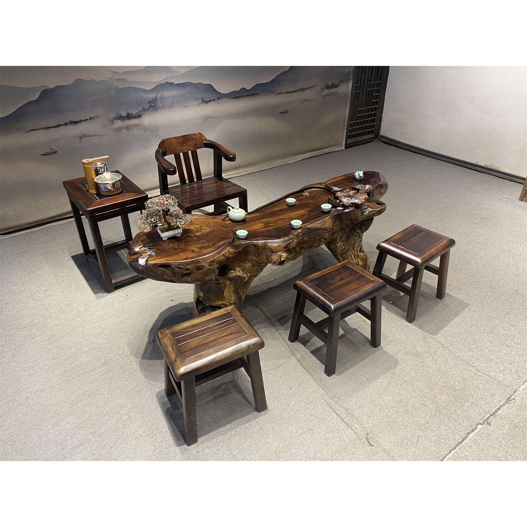根雕茶几鸡翅木树根茶台天然原木树桩茶桌家用泡茶海图片