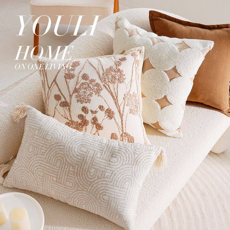 奶油色棕色中古风复古法式抱枕套客厅沙发床上靠枕飘窗腰枕
