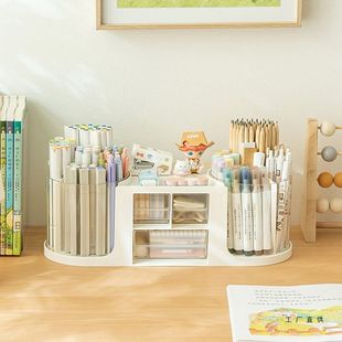 双边旋转笔筒收纳盒马克笔文具收纳办公室学生桌面笔桶轻奢感