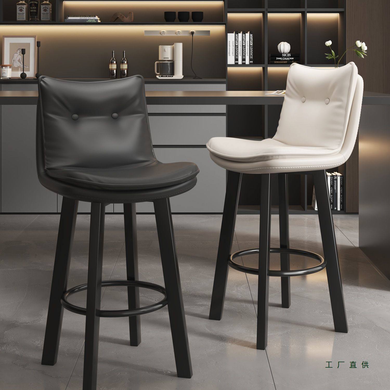吧台椅子轻奢家用高脚凳可旋转酒吧椅岛台高脚椅收银台前台靠背椅,住宅家具,家用高脚椅,淘宝优惠券,粉丝福利购,淘宝优惠卷