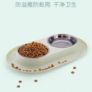 猫碗狗环形防溢出饮水不锈钢双碗打翻喂食狗狗食盆