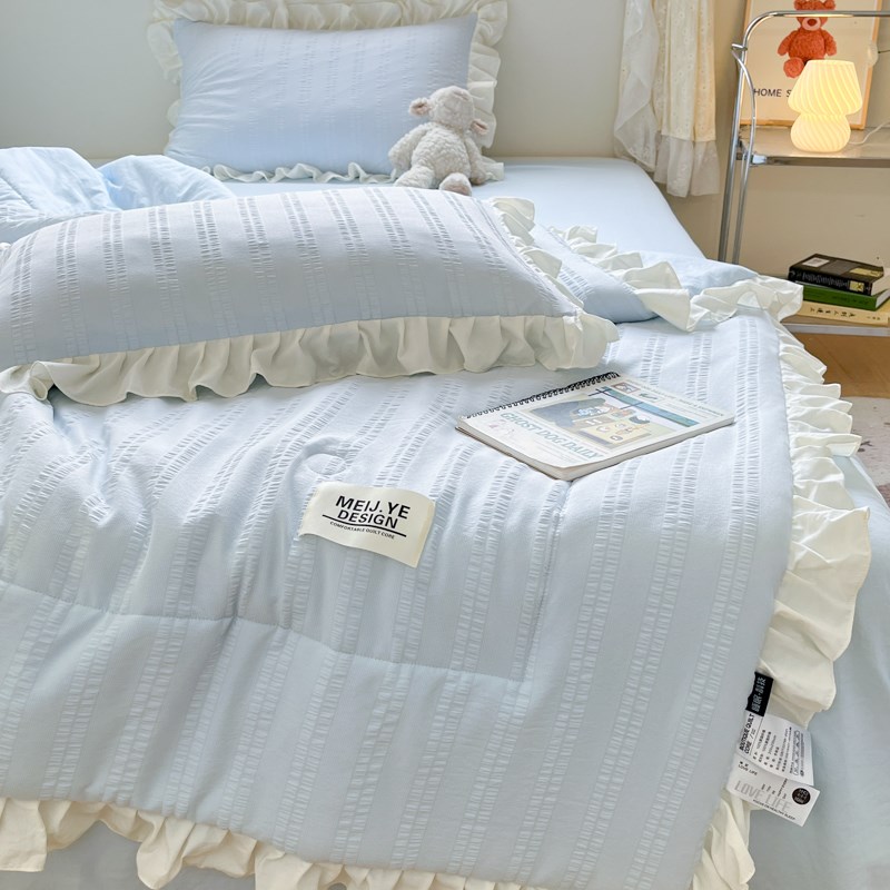 夏季小清新泡泡纱花边夏凉被空调被四件套可机洗宿舍单Z双人薄被