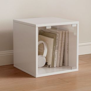 桌面小柜子储物柜奶油风自由组合格子柜桌上书架带柜门防尘收纳柜