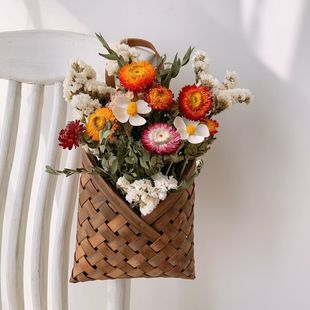 天然真花干花花束鲁丹鸟小雏菊满天星壁挂花蓝墙挂装饰野餐拍摄