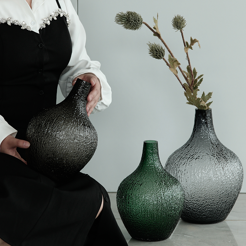 树皮纹大肚日式吊钟马醉木花瓶z摆件网红玻璃客厅插花简约水培落