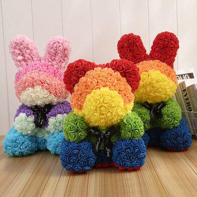 新款干花玫瑰礼盒小熊生日送女友CM七夕礼物情人节闺永生花40兔子